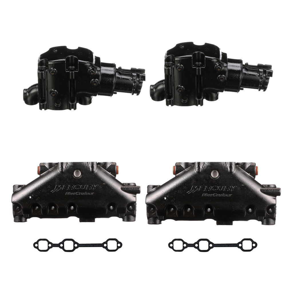 OEM MerCruiser Dry-Joint Exhaust Manifold & Riser Bundle – 4.3 V6 (7° Elbows)