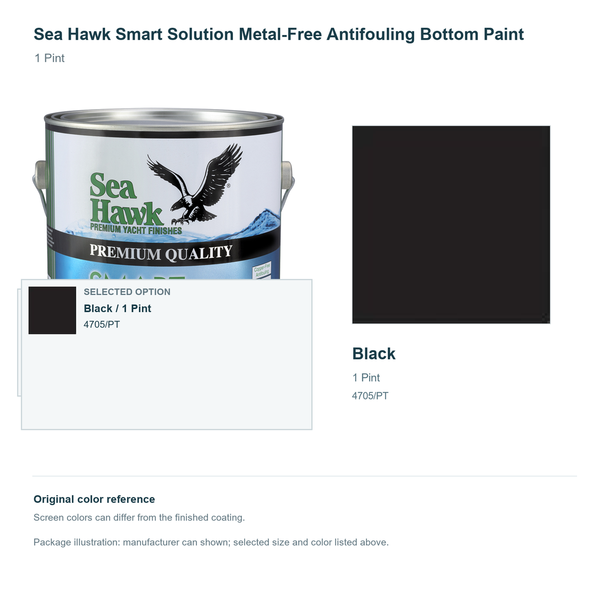 Sea Hawk Smart Solution Metal-Free Antifouling Bottom Paint - 1 Pint - Black - manufacturer can illustration with selected-option panel and original swatch