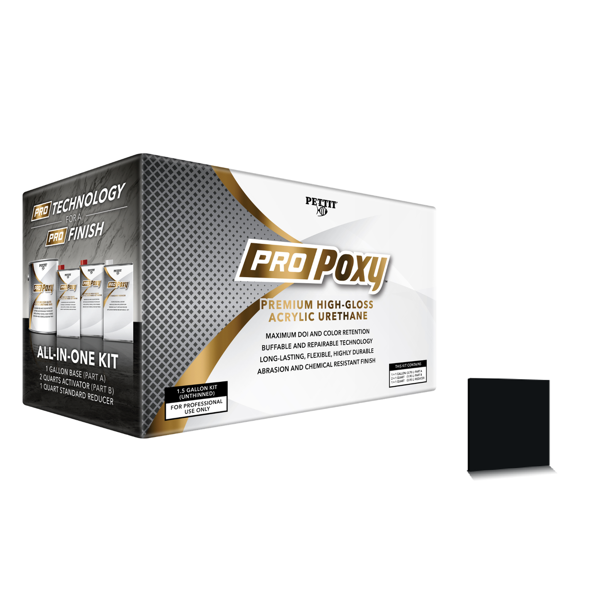 Pettit ProPoxy packaging with official Black Ice color swatch