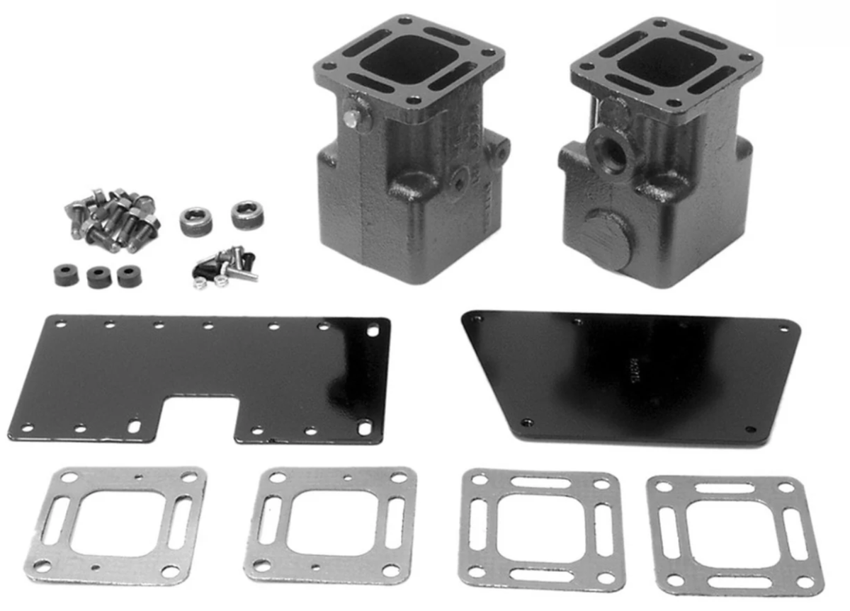 OEM Mercury / Quicksilver Exhaust Riser Spacer Kit 93322A10 (2x Full Flow 2x Restricted)