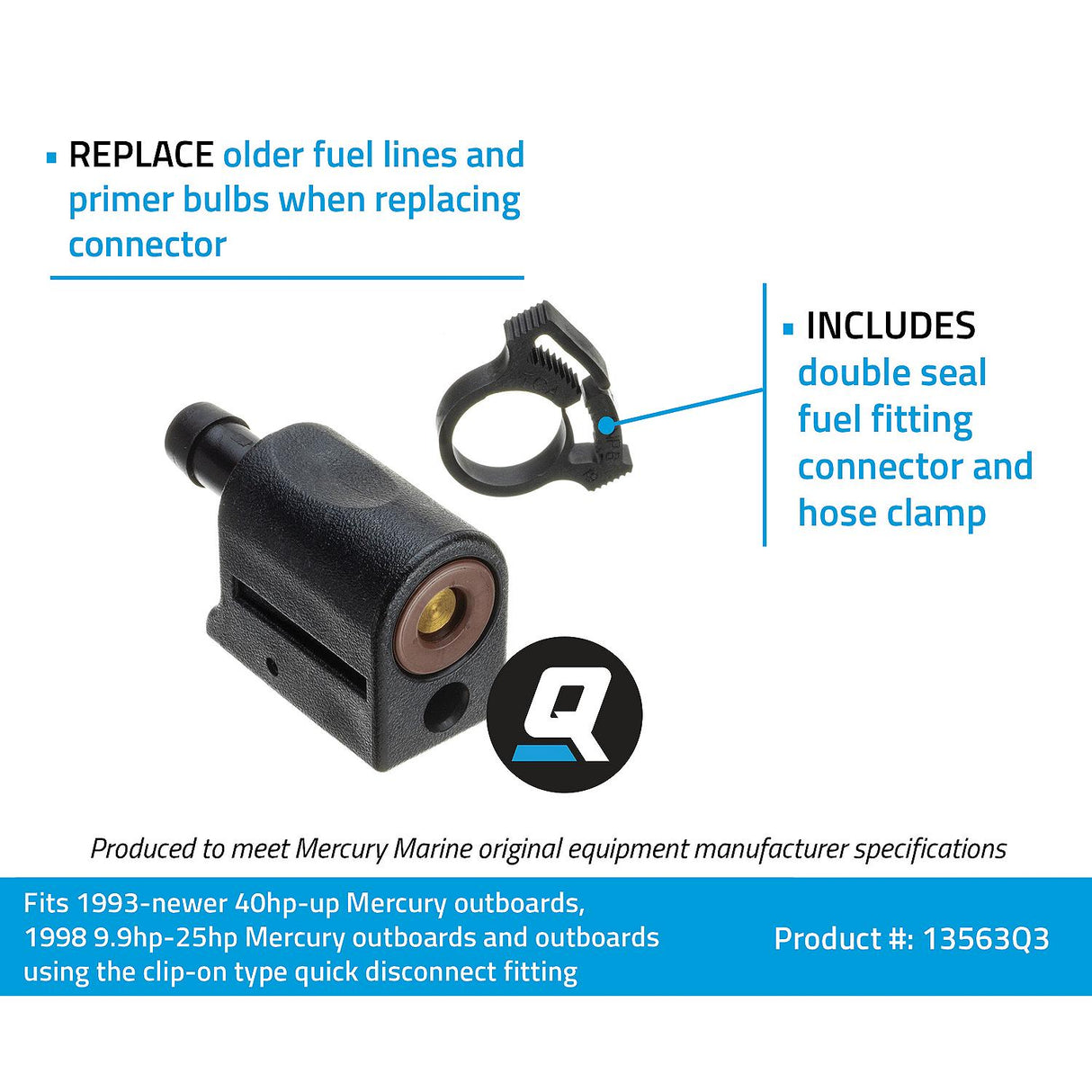 OEM Mercury / Quicksilver 13563Q3 Quick Disconnect Fuel Line Fitting