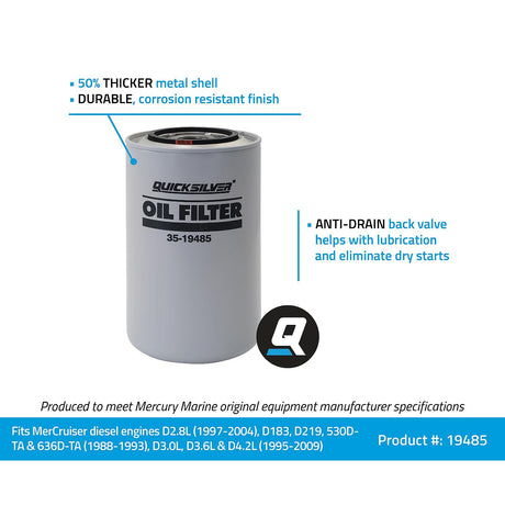 OEM Mercury / Quicksilver 19485 Oil Filter for MerCruiser Diesel Engines