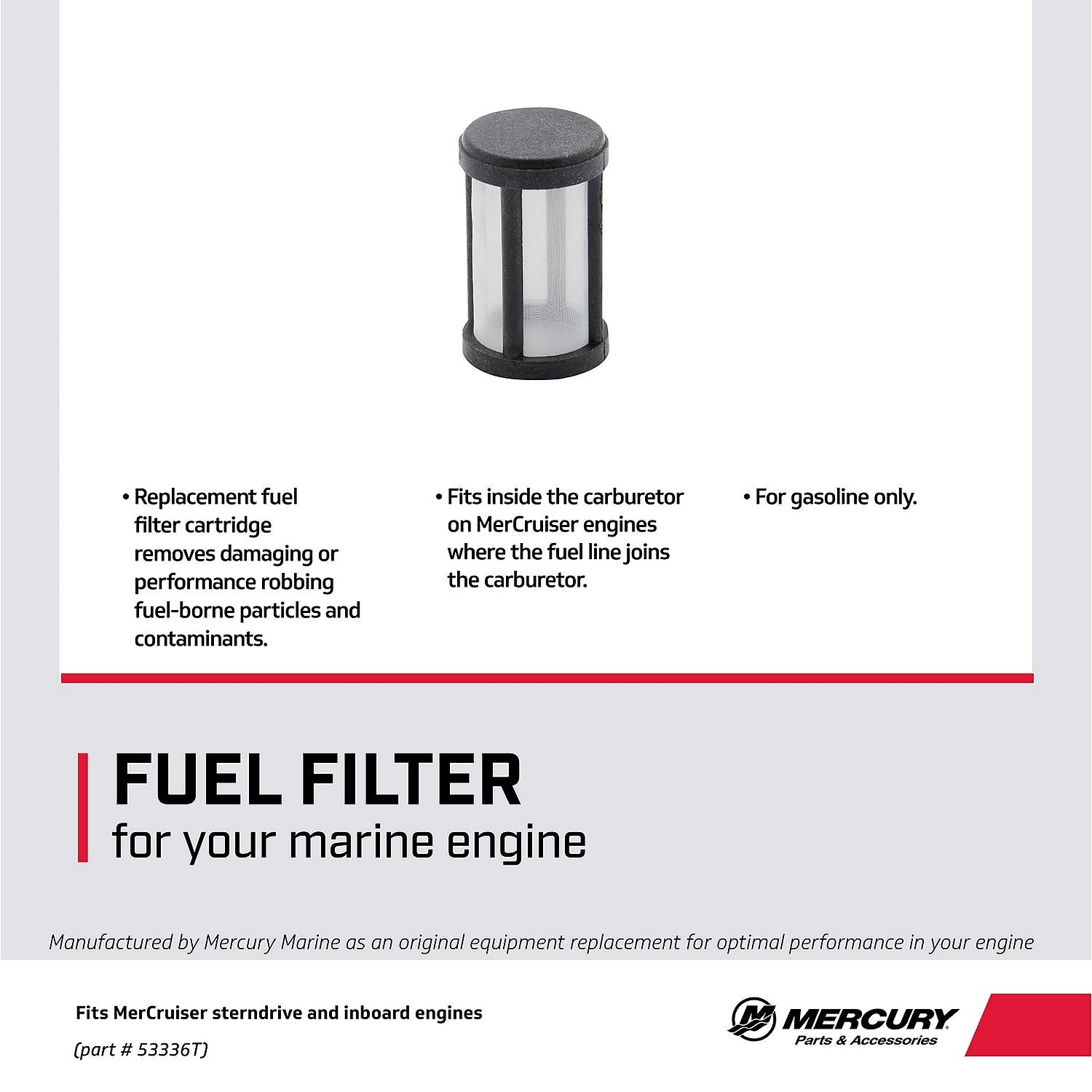 Mercury Fuel Filter 53336T for Select MerCruiser 3.0L, 4.3L, 5.0L, 5.7L and 7.4L Engines