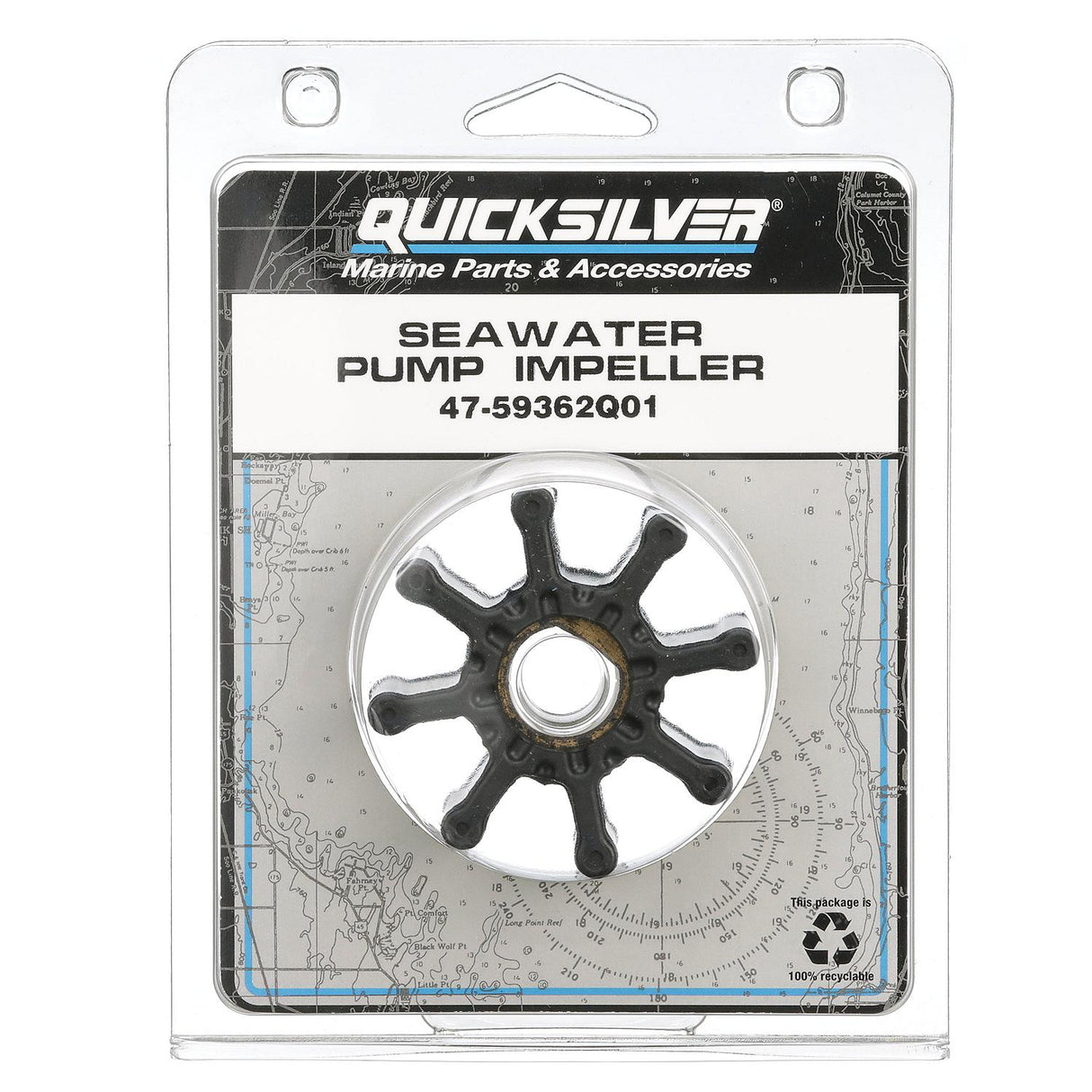OEM Mercury / Quicksilver 59362Q01 Sea Water Pump Impeller for MerCruiser Engines w/ Engine Mounted, 2-Piece, Plastic Housing