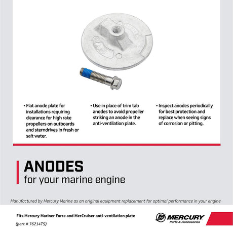 OEM Mercury Aluminum Anode 76214T5 for Mercury and Mariner 35-300hp Outboards and Select Others