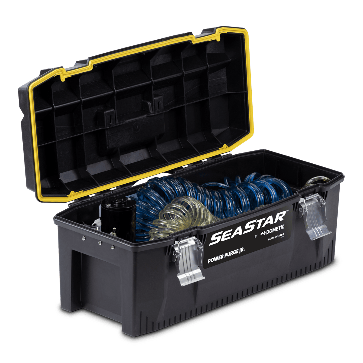 Dometic Power Purge Jr. HA5445-2 — open carrying case with hoses