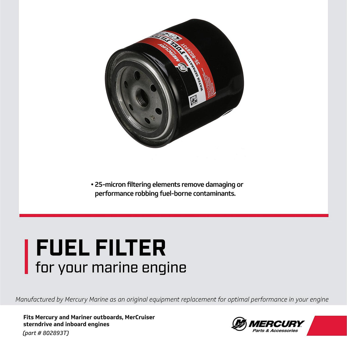 Mercury Water Separating Fuel Filter 802893T for Remote Mount Filter Systems