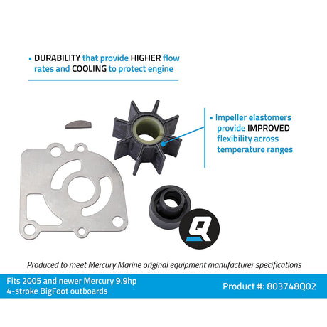 OEM Mercury / Quicksilver 803748Q02 Water Pump Impeller Repair Kit for Mercury 9.9hp 4-Stroke BigFoot Outboards