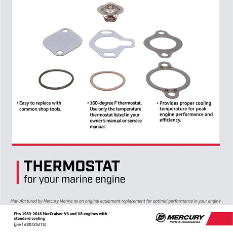 Mercury Replacement Thermostat Kit 808252T5 for V8 and V6 Sterndrive and Inboard Engines