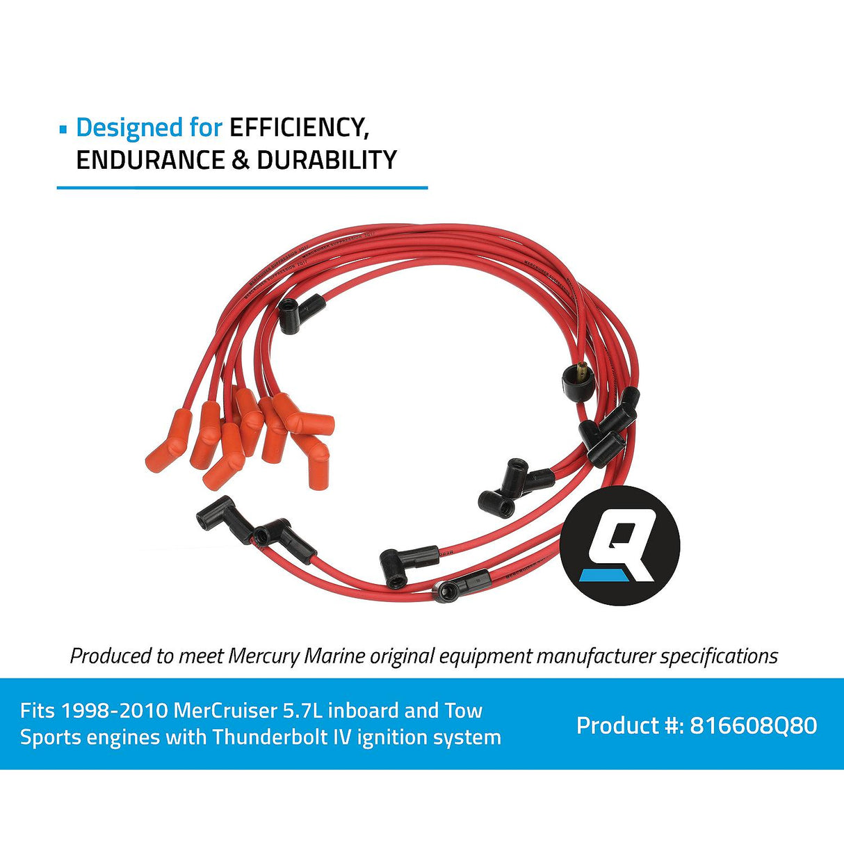 OEM Mercury / Quicksilver 816608Q80 Red Wire Spark Plug Wire Kit