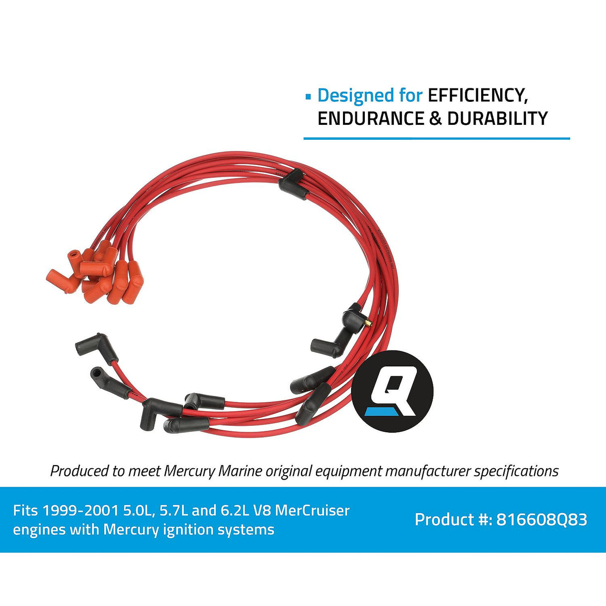 OEM Mercury / Quicksilver 816608Q83 Red Wire Spark Plug Wire Kit