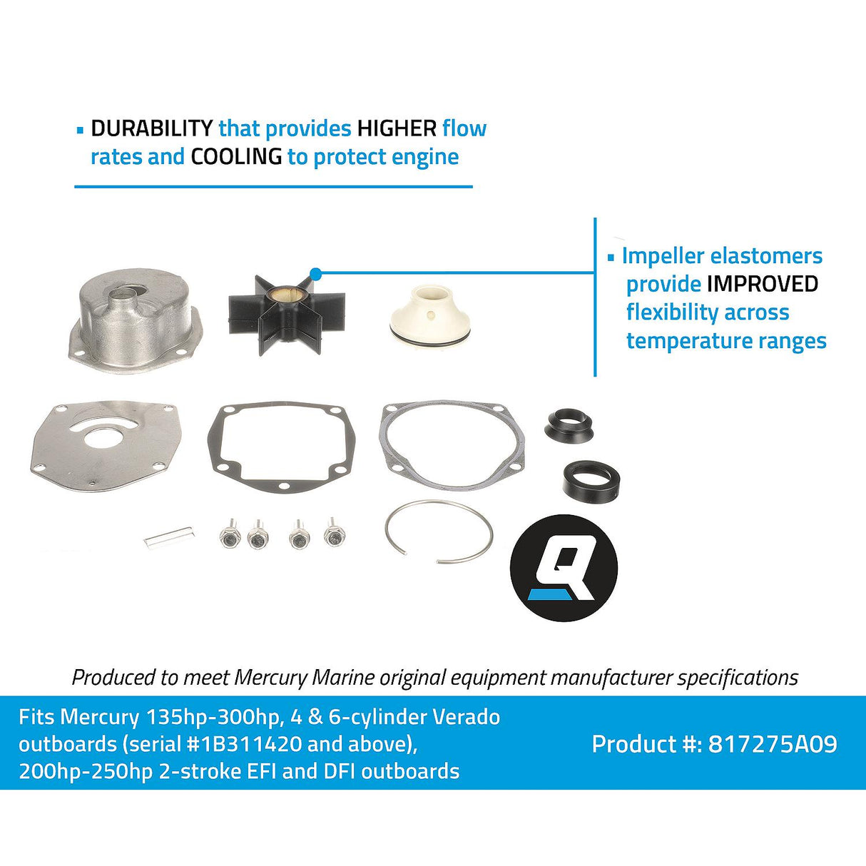 OEM Mercury / Quicksilver 817275A09 Water Pump Repair Kit for Mercury Verado 4-Cylinder 135-300hp Outboards