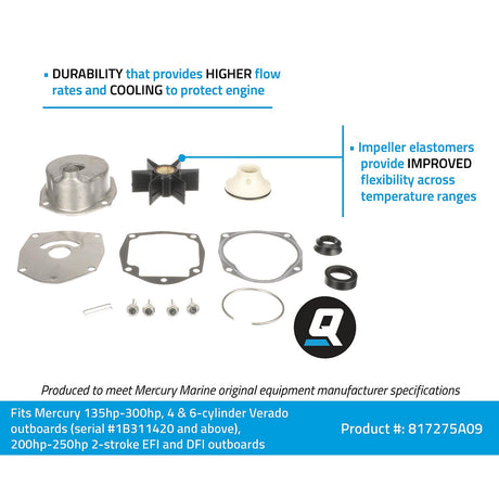 OEM Mercury / Quicksilver 817275A09 Water Pump Repair Kit for Mercury Verado 4-Cylinder 135-300hp Outboards