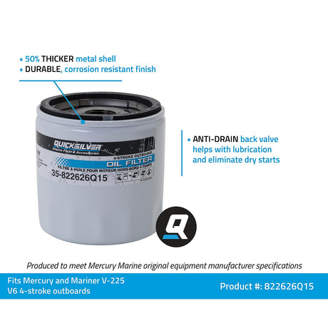 OEM Mercury / Quicksilver 822626Q15 Oil Filter for Mercury and Mariner V-225 V6 4-Stroke Outboards