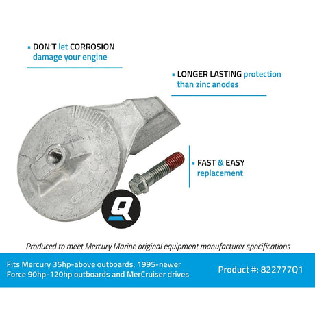 OEM Mercury / Quicksilver Aluminum Trim Tab Anode for Mercury or Mariner Outboards and MerCruiser Sterndrives Using High Rake Propellers 822777Q1