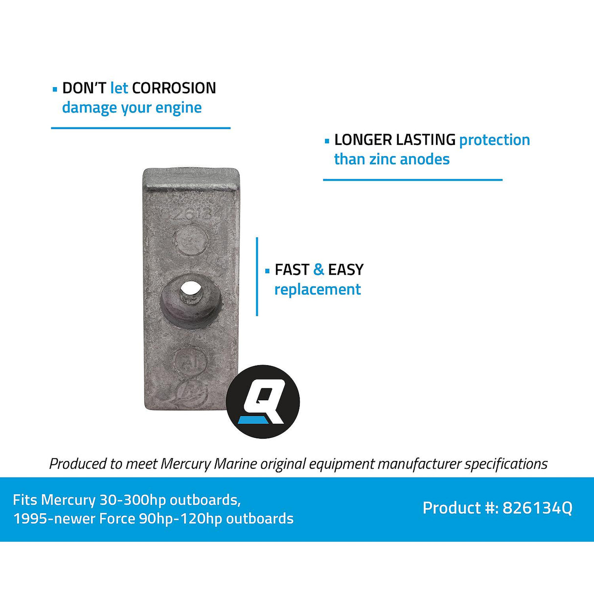 OEM Mercury / Quicksilver 826134Q Side Pocket Aluminum Anode Mercury Mariner and Force Outboards