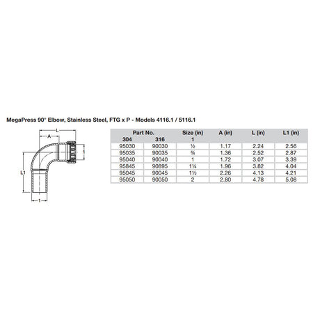Viega MegaPress 3/4" 90 Stainless Steel 304 Elbow Street - Press Connection - Smart Connect Technology [95035]