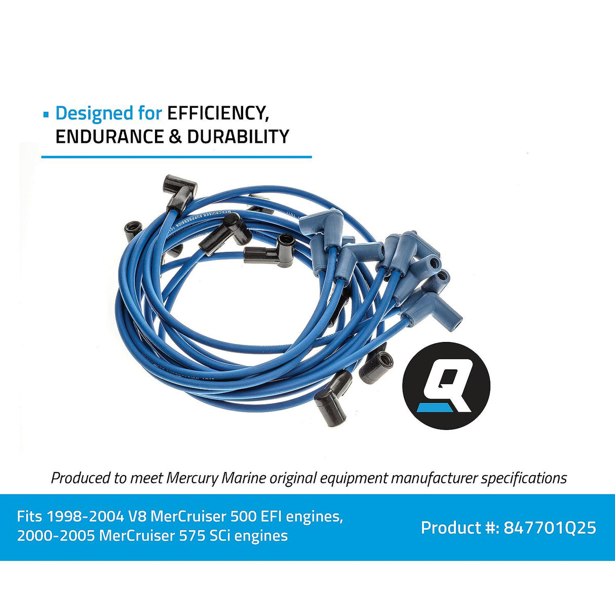 OEM Mercury / Quicksilver 847701Q25 Blue Wire Spark Plug Wire Kit