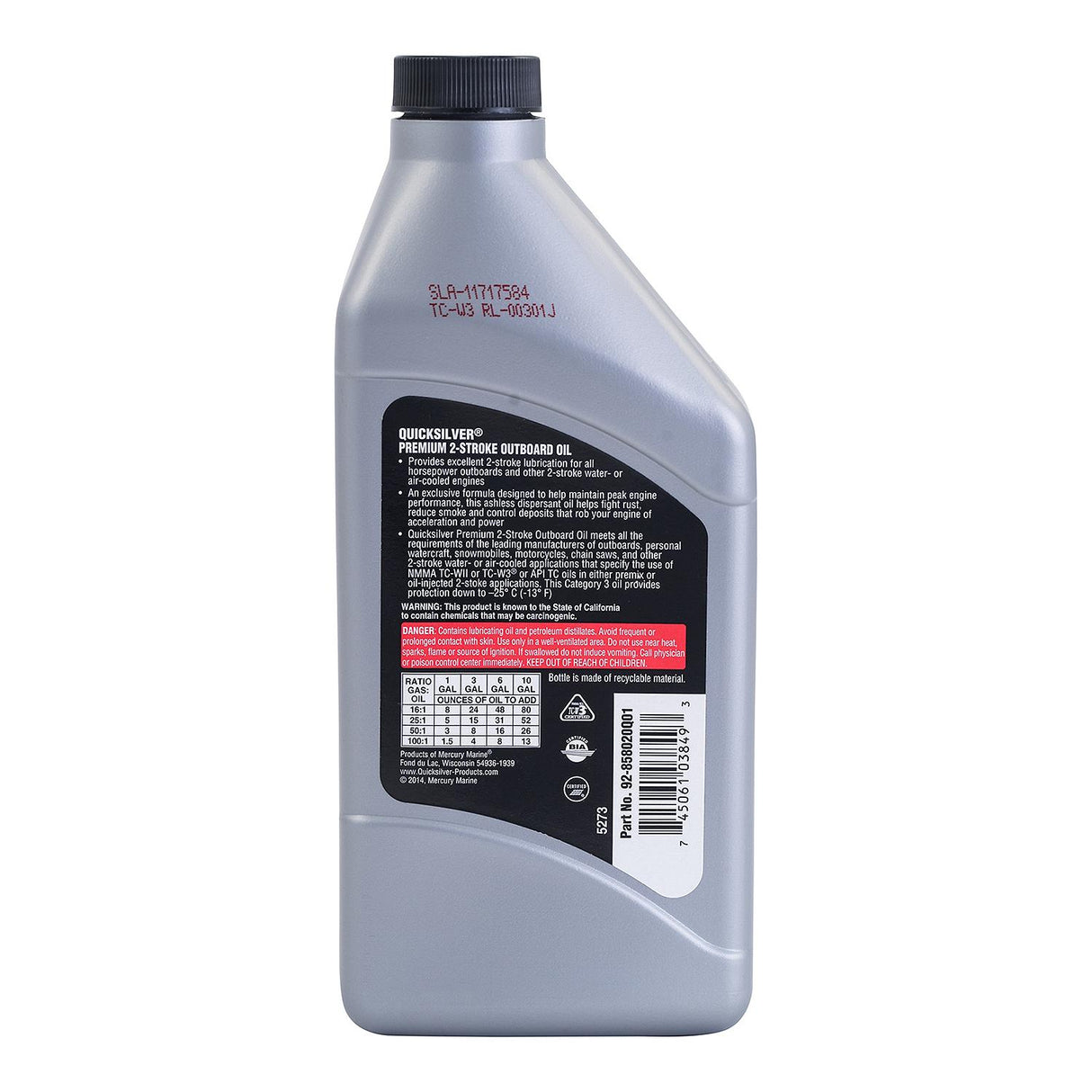 OEM Mercury / Quicksilver Premium 2-Stroke Engine Oil for Outboards, PWC, Snowmobiles and Motorcycles, 1 Pint