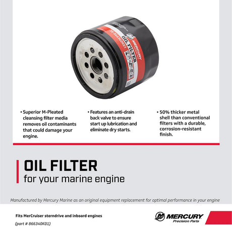 Mercury Oil Filter 866340K01 for MerCruiser Sterndrive and Inboard engines