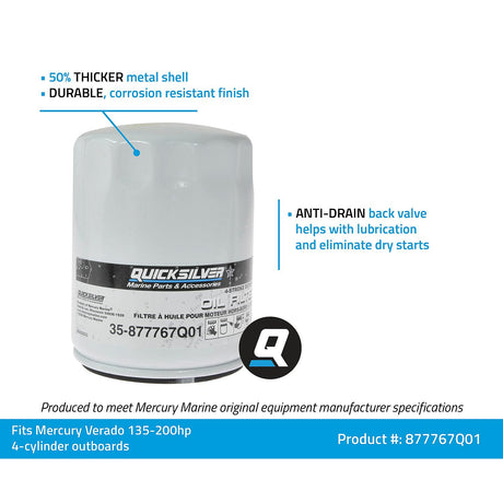 OEM Mercury / Quicksilver 877767Q01 Oil Filter for Verado Inline 4-Cylinder 135-200hp Outboards