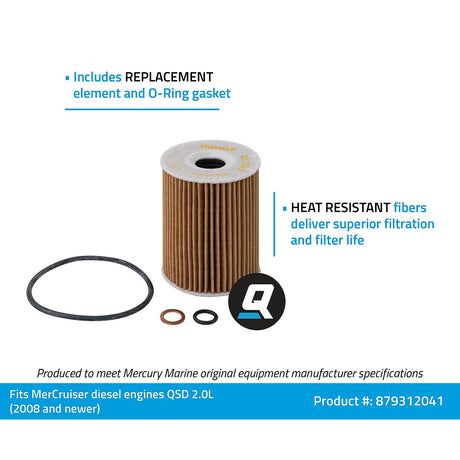 OEM Mercury / Quicksilver 879312041 Oil Filter Element for MerCruiser Diesel Sterndrive and Inboard Engines
