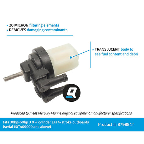 OEM Mercury / Quicksilver 879884T Cartridge Type Fuel Filter Assembly for Mercury and Mariner Outboards