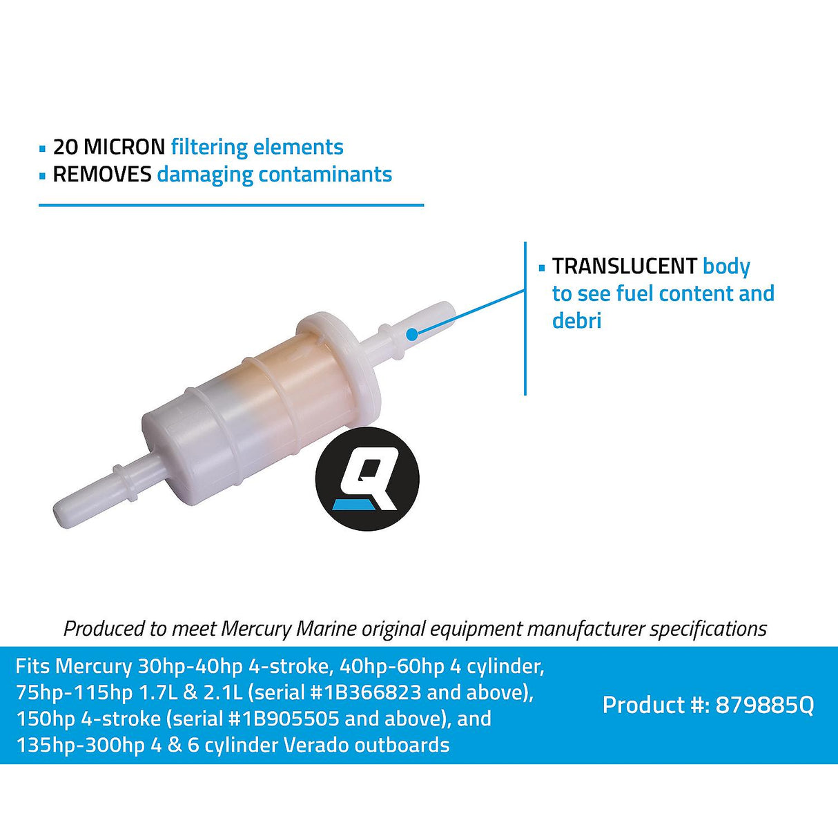 OEM Mercury / Quicksilver 879885Q Inline Fuel Filter for Mercury and Mariner Outboards