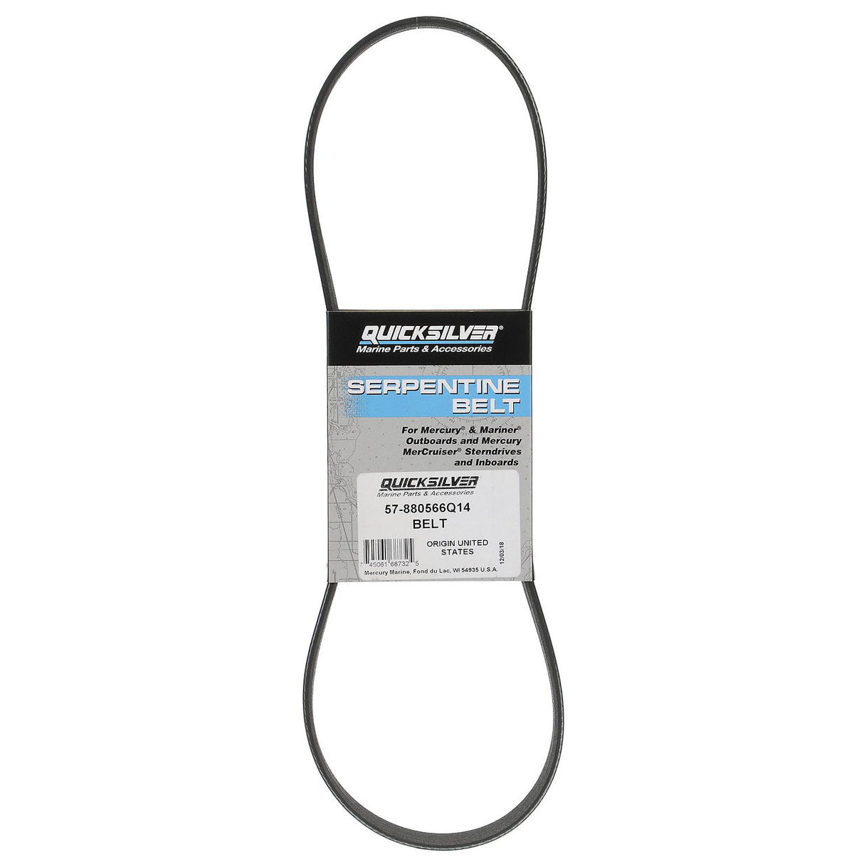 OEM Mercury / Quicksilver 880566Q14 Alternator Belt for Select Mercury 135-200hp 4-Cylinder, 200-300hp 6-Cylinder, 200-300hp 6-Cylinder, and 350-400hp 6-Cylinder Verado Outboards