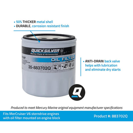 OEM Mercury / Quicksilver 883702Q Engine Block Mount Oil Filter for V6 MerCruiser Sterndrive Engines