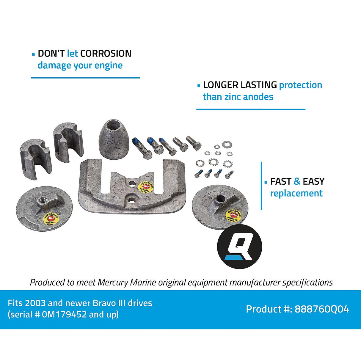 OEM Mercury / Quicksilver Magnesium Anode Kit Bravo III  (2003+) 888760Q04