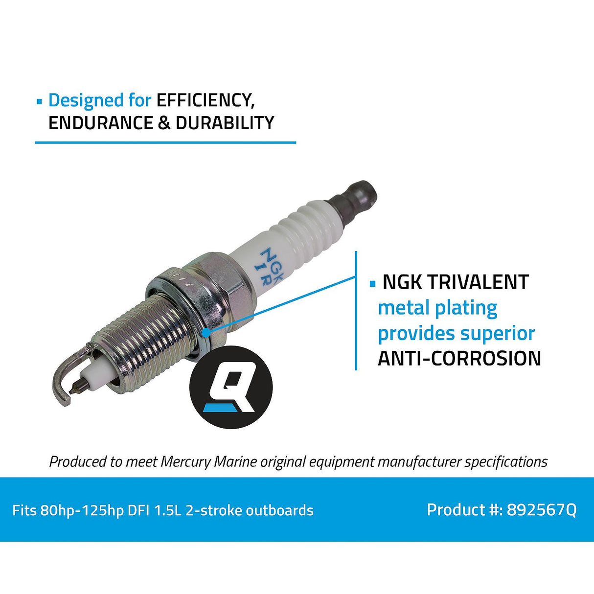 OEM Mercury / Quicksilver 892567Q NGK IZFR5J Laser Iridium Spark Plug, 1-Pack