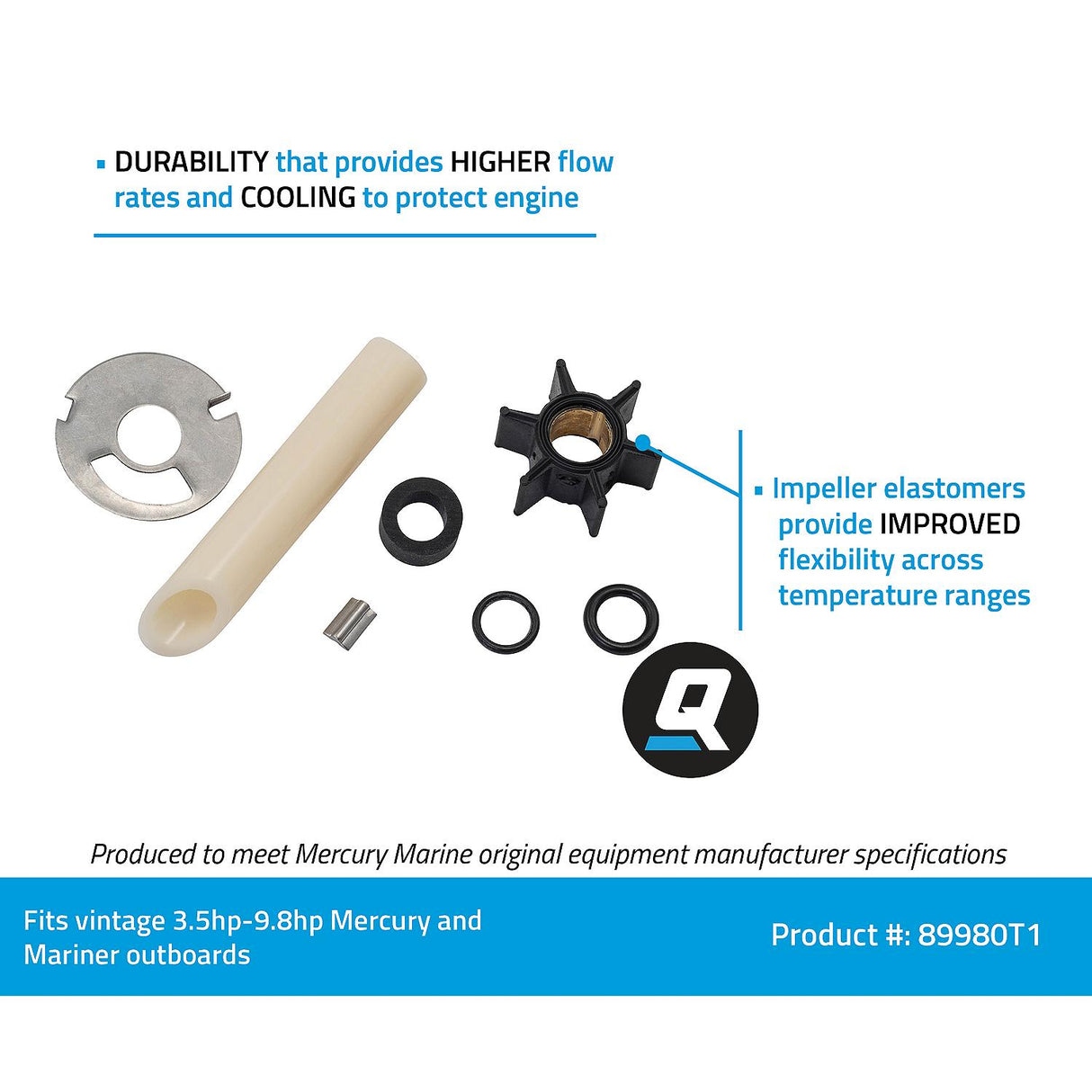 OEM Mercury / Quicksilver 89980T1 Water Pump Repair Kit for Vintage Mercury and Mariner Outboards