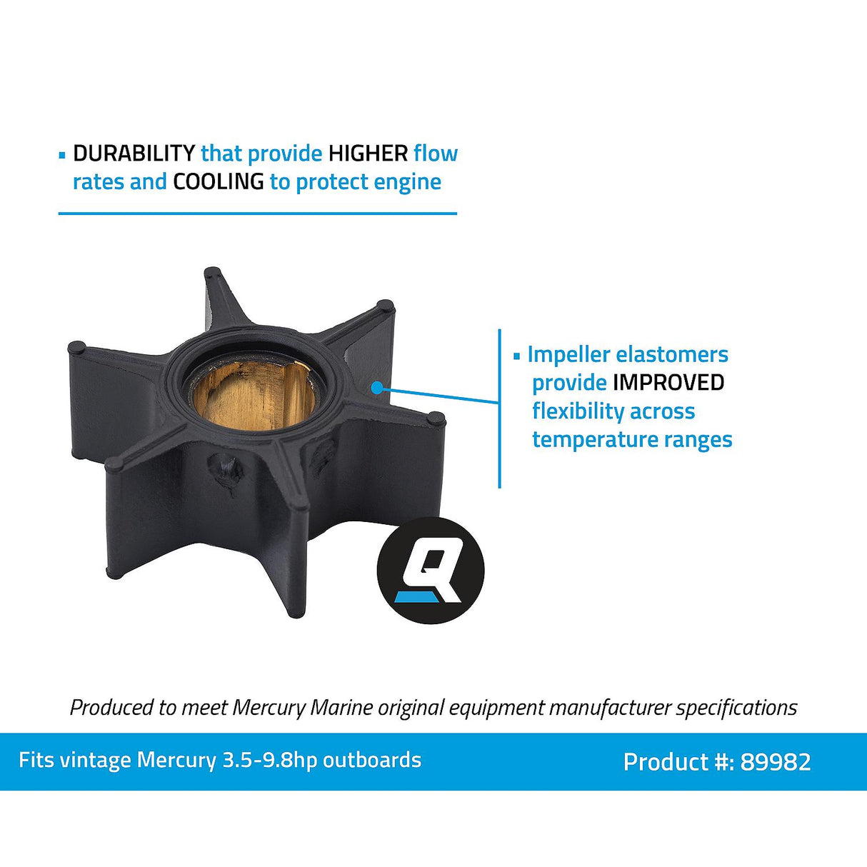 OEM Mercury / Quicksilver 89982 Water Pump Impeller for Vintage Mercury 2-Cycle 20hp Outboards