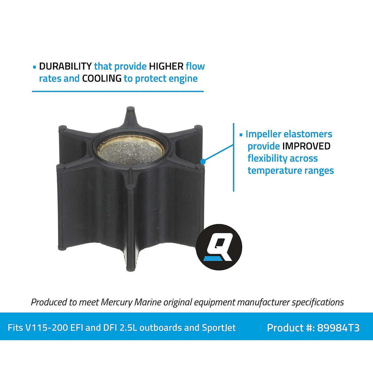 OEM Mercury / Quicksilver 89984T3 Water Pump Impeller for Sterndrive and Outboard Applications