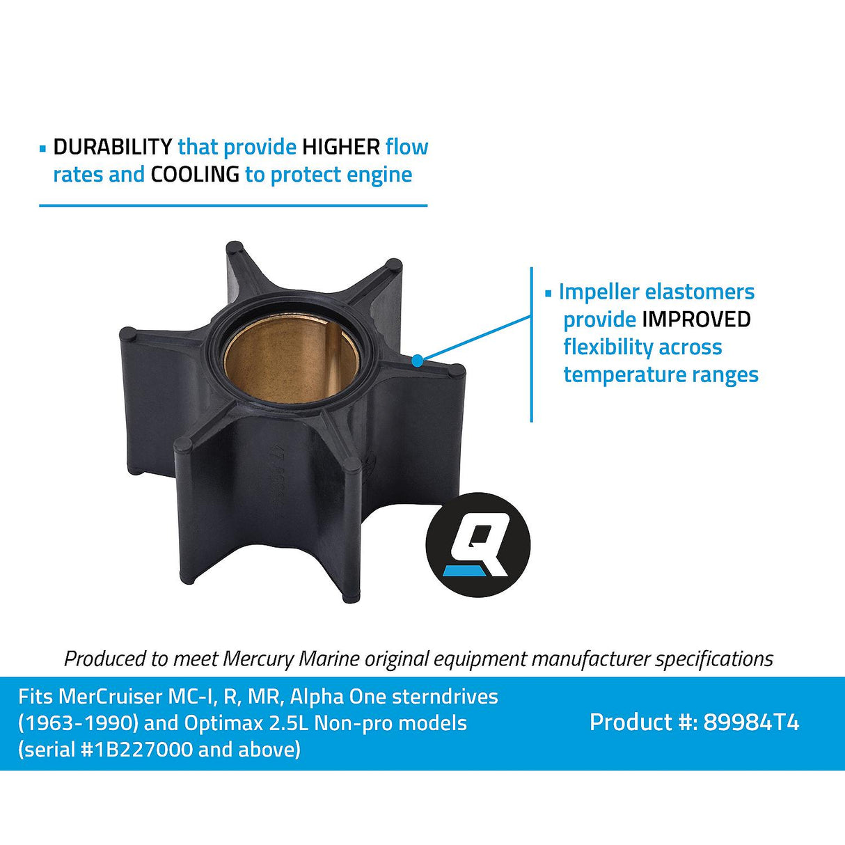 OEM Mercury / Quicksilver 89984T4 Water Pump Impeller for Mercury OptiMax 2.5 L Non-Pro Outboards