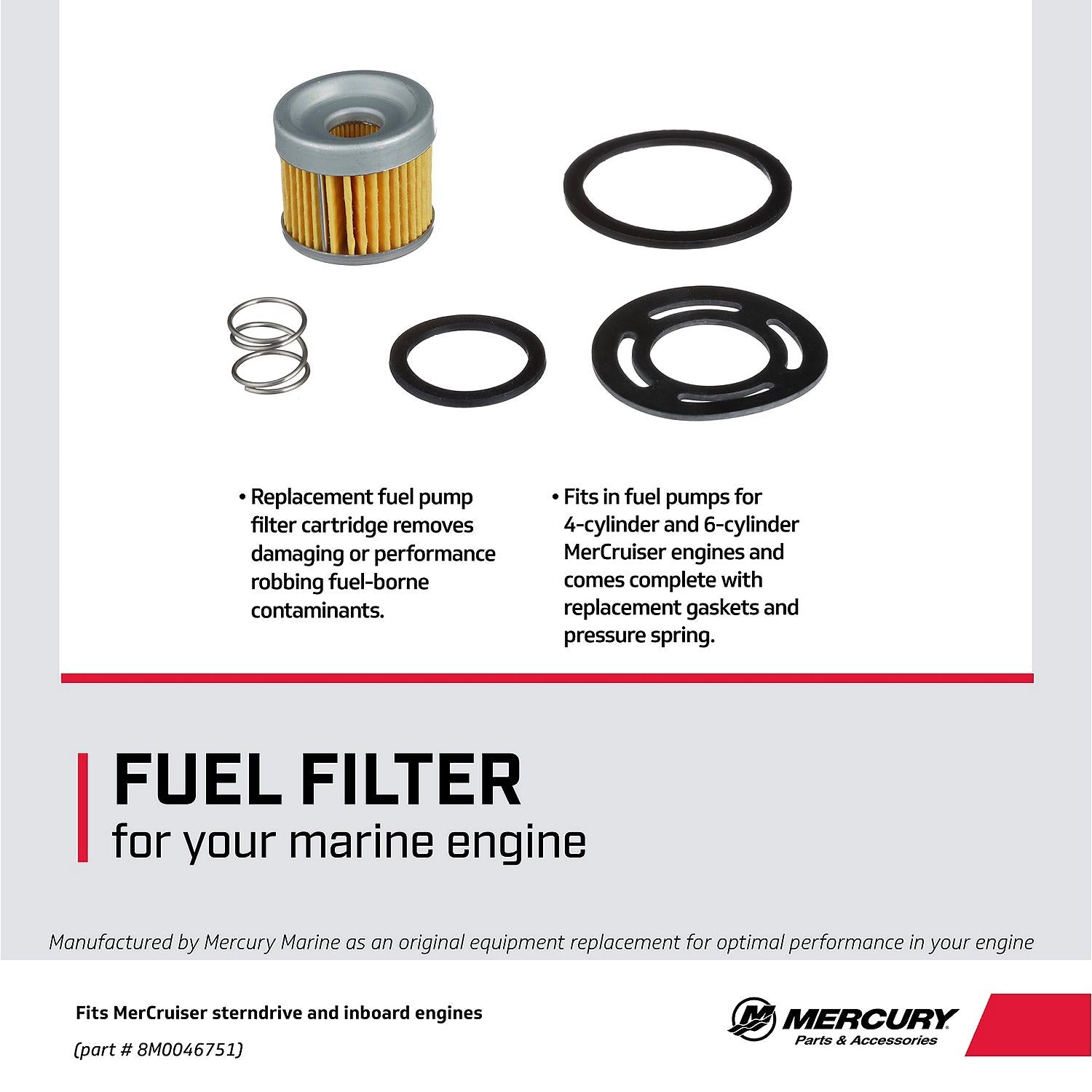 Mercury Fuel Pump Filter 8M0046751 for Gasoline Sterndrive Engines