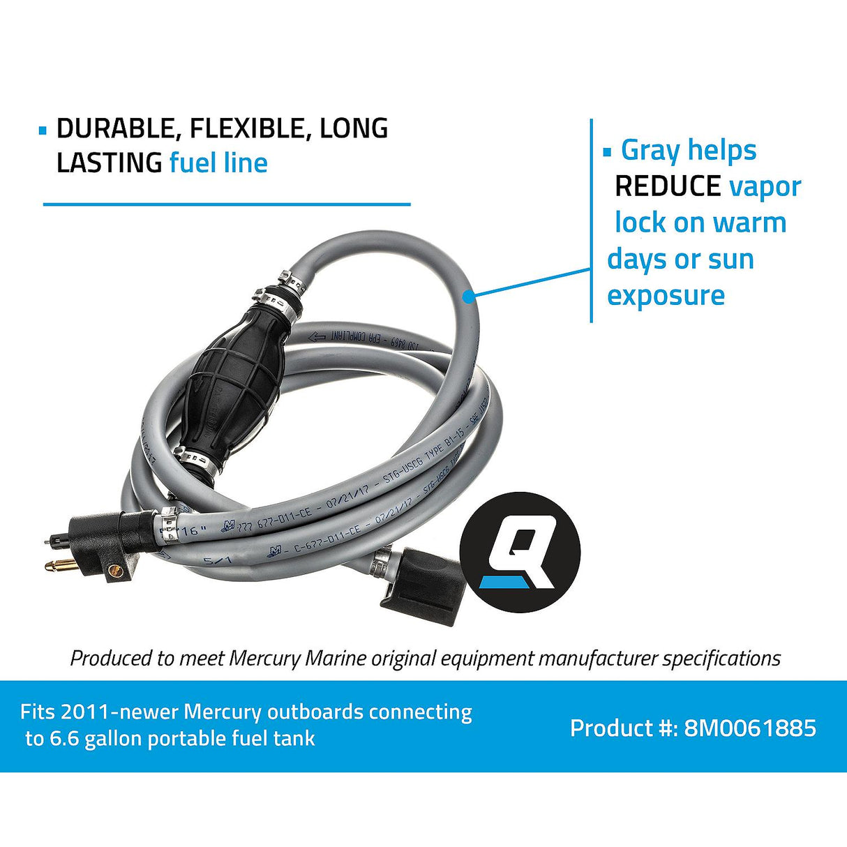 OEM Mercury / Quicksilver 8M0061885 Fuel Line Assembly, 8 Ft. Long w/ Primer Bulb