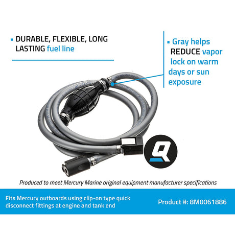 OEM Mercury / Quicksilver 8M0061886 Fuel Line Assembly, 8 Ft. Long w/ Primer Bulb