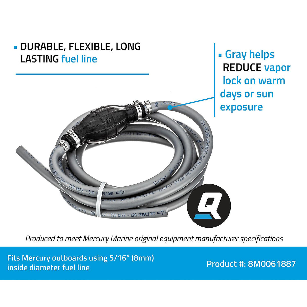 OEM Mercury / Quicksilver 8M0061887 Fuel Line Assembly, 12 Ft. Long w/ Primer Bulb