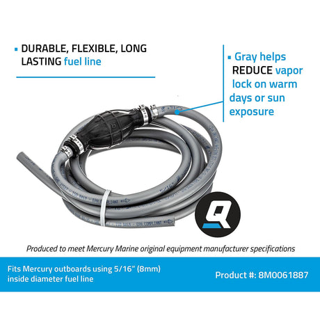 OEM Mercury / Quicksilver 8M0061887 Fuel Line Assembly, 12 Ft. Long w/ Primer Bulb
