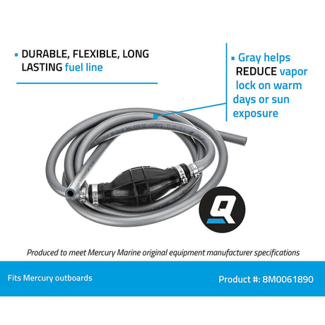 OEM Mercury / Quicksilver 8M0061890 Fuel Line Assembly, 9 Ft. Long w/ Primer Bulb