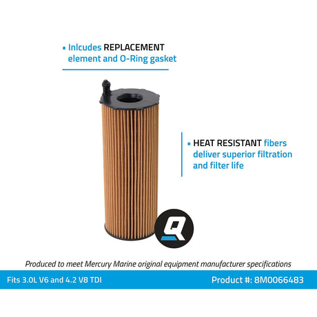 OEM Mercury / Quicksilver 8M0066483 Oil Filter Element for MerCruiser Diesel Engines