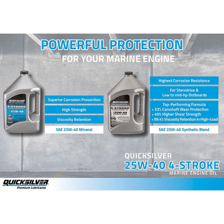 OEM Mercury / Quicksilver 25W-40 4-Stroke Synthetic Blend Marine Outboard And Sterndrive Engine Oil, 1 Gallon 8M0078623