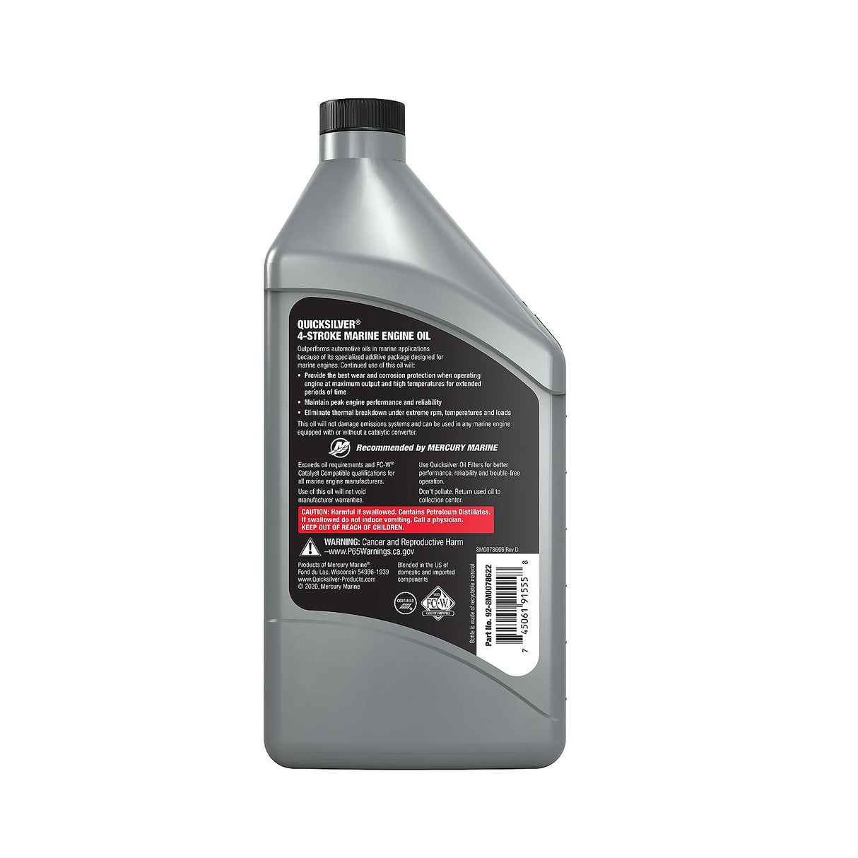 OEM Mercury / Quicksilver 25W-40 Synthetic Marine Engine Oil, 1 Qt.