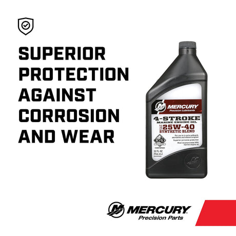 Mercury 8M0078629 SAE 25W-40 Synthetic Blend 4-Stroke Marine Engine Oil - 1 Quart Bottle
