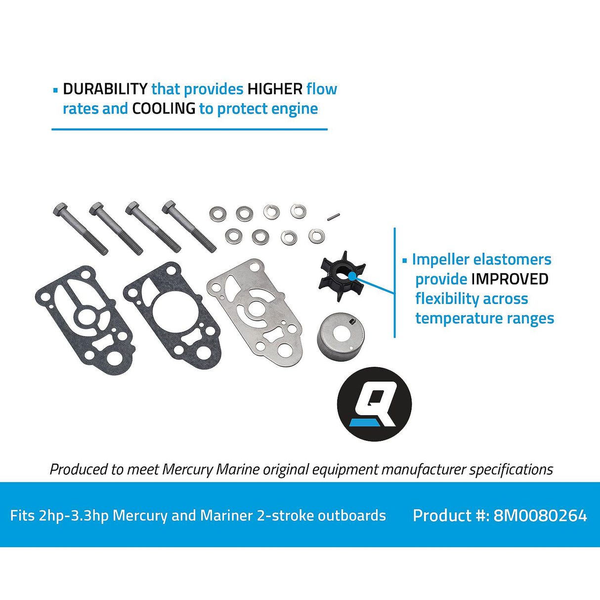 OEM Mercury / Quicksilver 8M0080264 Water Pump Repair Kit for Mercury and Mariner 3.3hp Outboards