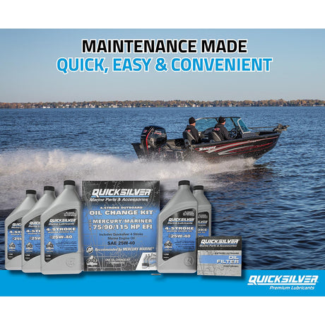 OEM Mercury / Quicksilver 25W-40 Oil Change Kit for 4-Stroke 75hp, 90hp and 115hp Mercury 1.7L Outboards
