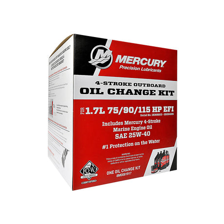 Mercury 8M0081917 SAE 25W-40 4-Stroke Outboard Oil Change Kit for Mercury 1.7L 75/90/115hp EFI Outboards
