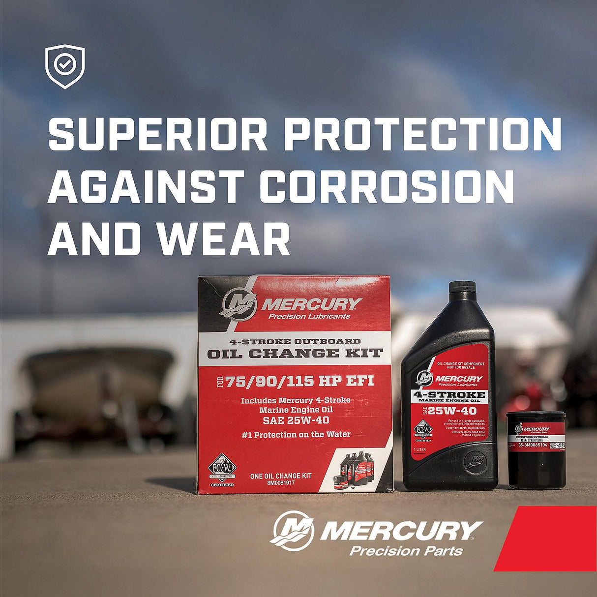 Mercury 8M0081917 SAE 25W-40 4-Stroke Outboard Oil Change Kit for Mercury 1.7L 75/90/115hp EFI Outboards